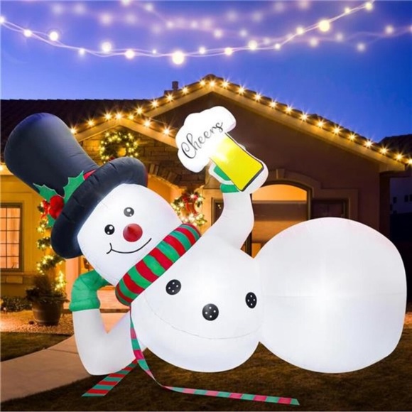 10FT Christmas Inflatable Outdoor Decor Giant Funny Lounging Inflatable Snowman